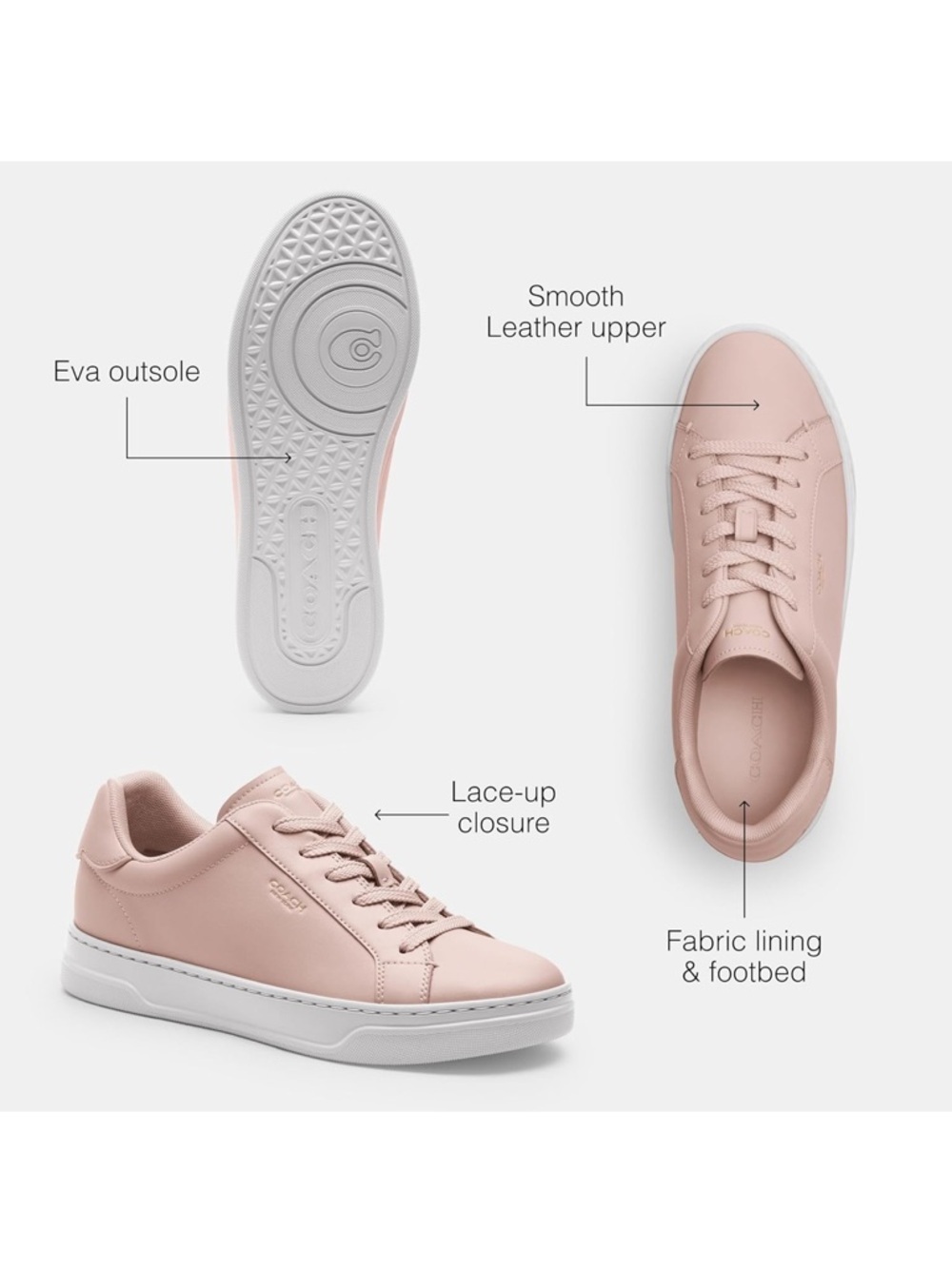COACH Women's Blush Pink Leather Low-Top Sneakers 💗 - Picture 8 of 9